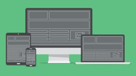 Website as a Service Basis Paket Grafik von einem Desktop, Notebook,
Tablet und Smartphone mit Darstellung einer Seite in einem responsive Design.